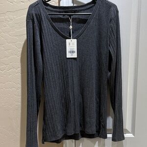Downeast Charcoal Long Sleeve Ribbed Top